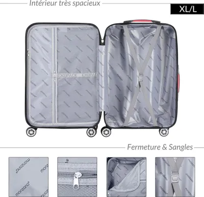 Image de MONZANA® Valise rigide Exopack Noir Taille L Serrure TSA 4 Roues 360° Poignée télescopique Plastique ABS voyage avion