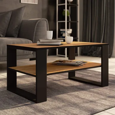 Produktbild von Couchtisch – Wohnzimmertisch – Sofatisch – ALEX – Craft Eiche / Schwarz – 92 cm – Moderner Wohnzimmertisch mit zusätzlicher Ablagefläche