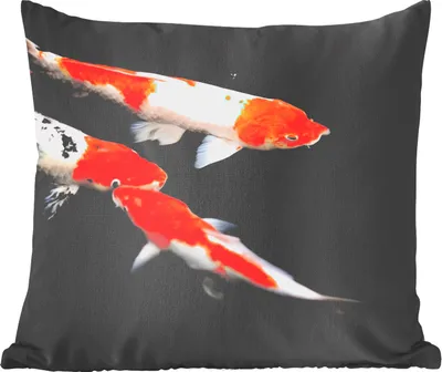 Produktbild von MuchoWow® Zierkissen Sofakissen Wohnzimmer Dekokissen 45x45 cm Koi-Karpfen in einem flachen schwarzen Teich - Schlafpolster - Polster für das Sofa