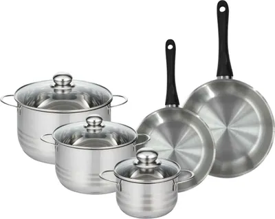 Image de Batterie de cuisine avec 2 poêles 20/24 cm et 3 faitouts 16/20/24 cm sans PFAS Fackelmann Généva Brillant