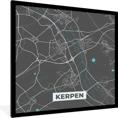 Produktbild von MuchoWow® Gerahmtes Poster Deutschland - Blau - Kerpen - Stadtplan - Karte 40x40 cm - Poster mit Schwarzem Bilderrahmen Wandposter Rahmen Foto Bilder - Mit Rahmen - Wanddekoration Schlafzimmer