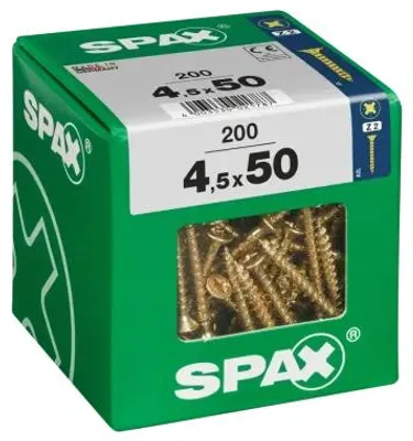 Zdjęcie produktu dla SPAX 4081020450508, Śruba, Stal, Cynk, Drewno, Płaska głowa, Pozidriv, Żółty
