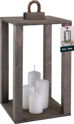 Produktbild von KOTARBAU® Holzlaterne Grau 20 x 20 x 34,5 cm Gartenlaterne Holz Laterne draußen & drinnen Laterne Wohnzimmer für Blumen und Kerzen Laternen Hochzeit