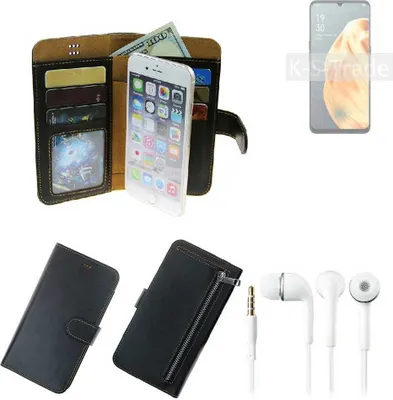 Produktbild von TOP SET Handy Hülle Schutz Hülle kompatibel mit Oppo F15  schwarz aus Kunstleder + Kopfhörer Smartphone Tasche vollwertige Geldbörse  K-S-Trade®