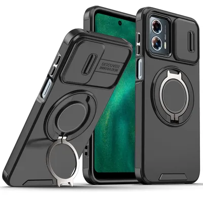 Obrázek produktu pro Dvouvrstvé pouzdro pro Motorola Moto G 5G 2023, s posuvným krytem fotoaparátu a magnetickým kroužkovým stojánkem Černý