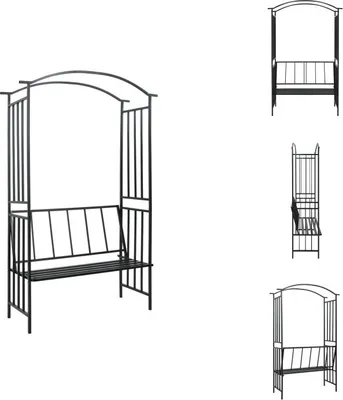 Produktbild von vidaXL Rosenbogen mit Bank Schwarz 128x50x207 cm Eisen -  Rosenbögen, Gitter & Pergolen