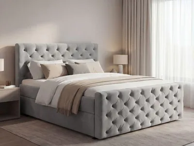 Produktbild von GrainGold Boxspringbett Montego 140x200 - Bett mit Matratze und Topper - Boxspringbett mit Bettkasten und Matratze - Boxspringbett Hellgrau (Monolith 84)