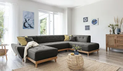 Image de MIUFORM Dazzling Daisy - Canapé d'angle avec fonction lit et coffre de lit U-FORM DROITE - 330x190cm - Anthracite - Canapé-lit Canapé