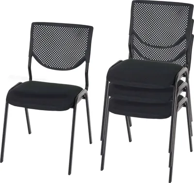 Immagine prodotto di set di 4 sedie per visitatori T401, sedia per conferenze impilabile, tessuto/tessuto ~ seduta nera, piedi neri