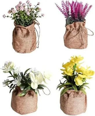 Produktbild von 4 Stück Deko-Set mit künstlichen Pflanzen:Kunstblumen Mini-Phalaenopsis - Plastikpflanzen Für Schlafzimmer, Wohnzimmer und Büro Geeignet