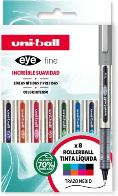 Obrázek produktu pro Uni-ball UB-157, kuličkové pero s tekutým inkoustem – sada 8 kusů – různé barvy