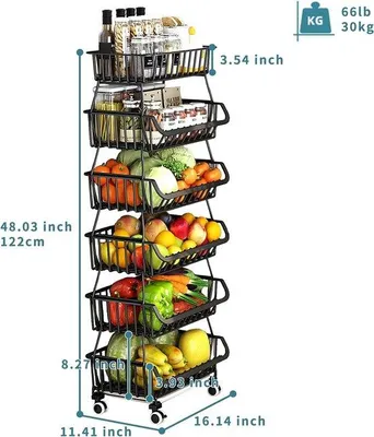 Produktbild von Rollstuhlbasket mit 3-4-5-6 Regalen, Lagerboxen für Obst, Gemüse, Geschirr, Saisonhalter für Garage, Vorratsraum und Produktbehälter