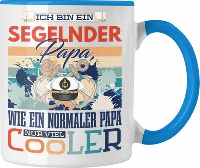 Produktbild von Trendation - Segeln Papa Tasse Geschenk Vater Geschenkidee zum Vatertag Hobby Segelnder Papa Spruch Lustig (Blau)