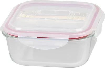 Immagine prodotto di Contenitore MagicHome, quadrato, con coperchio, 1200 ml, con posate, Clip, in vetro