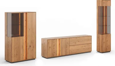 Produktbild von Wohnwand Collodi Wohnzimmer-Set 3-teilig Wildeiche Natur Massivholz geölt Ausführung wählbar