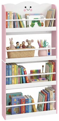 Immagine prodotto di Scaffale a muro per libri per bambini - 4 ripiani - Legno - 70 x 37,5 x 13 cm - Rosa