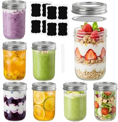 Productafbeelding van PromoHome® 8 glazen potjes met deksel, 250 ml – Luchtdichte bewaarpotjes voor jam, honing, kruiden en specerijen – Kleine potjes