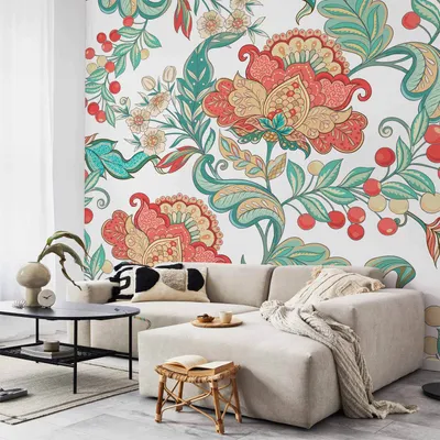 Produktbild von Selbstklebende Folie Fototapete - Ethnic vegetation - plant motif with ornaments in coloured flowers 392x280 cm Blumen b-B-10057-a-a