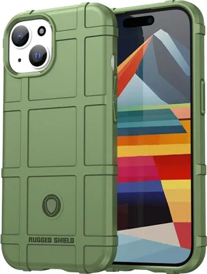 Produktbild von Mobigear Rugged Shield iPhone 15 Hülle Flexibles TPU Backcover Stoßfest - Grün