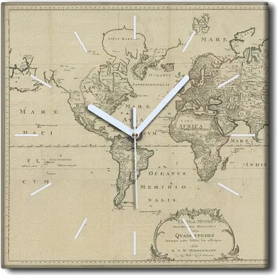 Produktbild von Coloray Uhr auf Leinwand 30x30 cm Wand Uhr Dekoration Wohnzimmer Segeltuch weiße Zeiger -Zimmermann Vintage Karte.