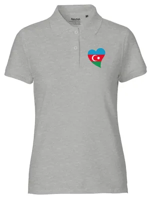 Produktbild von Huuraa Damen Polo Shirt Aserbaidschan Flagge Herz XL Sport Grey Bio Baumwolle Fairtrade Poloshirt Geschenkidee