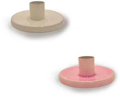 Image de Bougeoirs, bougies de table, bougeoirs pour bougies de table et petites bougies, bougeoirs pour le salon et la salle à manger, lot de 2 (blanc et rose)