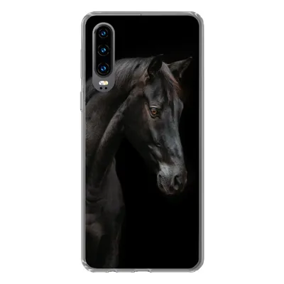 Produktbild von MuchoWow® Handyhülle Schutzhülle Hülle für Huawei P30 Pferd - Tiere - Schwarz - Porträt Silikon Softcase Handy Hülle - Kartenbesitzer
