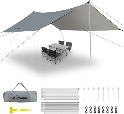 Obrázek produktu pro Stanové plachty Vodotěsné Anti-UV 36 X 48m - Kempingové plachty s tyčemi - Fluorescenční stanové kolíky - Lana - Ultralehké pro kempování Turistika Piknik - šedé