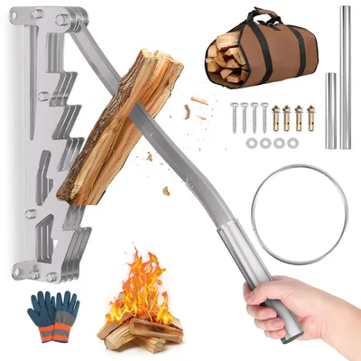 Produktbild von Peviasot Manueller Holzspalter für Kaminholz und Anzündholz, Silber, Wandgerät mit abnehmbarem Griff, Tasche und Handschuh