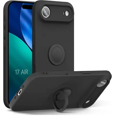 Image de Coque pour iPhone Air, Protection Silicone Liquide Anti-Rayures avec Anneau - Noir