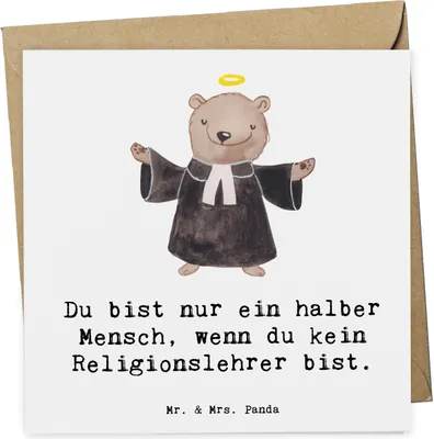 Produktbild von Mr. & Mrs. Panda Grußkarte Religionslehrer Herz - Weiß - Geschenk, Klappkarte, Grundschule, anlasskarte, Glückwunschkarte, Spruch, Lustig, Witzig, faltkarte, doppelkarte