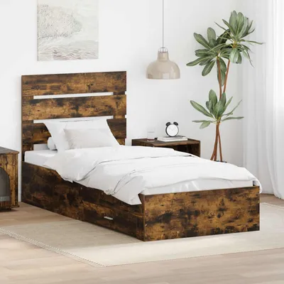Obrázok produktu pre Maison Exclusive – Posteľový rám s čelom, dymová dubová farba, 90 x 190 cm, drevotrieska