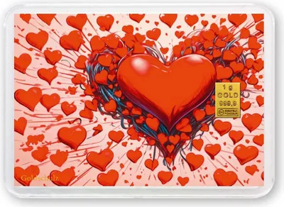 Produktbild von Grußkarte Herzen Glückwünsche Goldbarren 1g 1 Gramm Motivbox  - Geschenk + Echtheitszertifikat