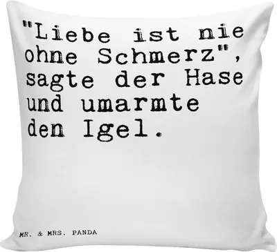 Produktbild von Mr. & Mrs. Panda couch kissen "Liebe ist nie ohne... - Weiß - Geschenk, 40x40, Liebe Liebeskummer Herzschmerz Verliebt, kuschelkissen, Zitate, Polster, Deko, Zierkissen