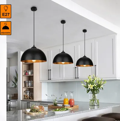 Produktbild von Fiqops 2x Pendelleuchte Lampenschirm Pendelleuchte Schwarz-gold Licht Retro hängende Industrie Hängelampe LED