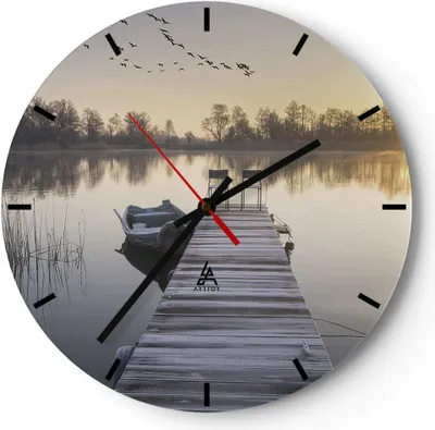 Produktbild von Wanduhr - Rund - Glasuhr - Brücke Westen die Sonne - 30x30cm - Schleichendes Uhrwerk - Lautlos - zum Aufhängen bereit - Dekoration Modern - Wanddekoration aus Glas - C3AR30x30-4197