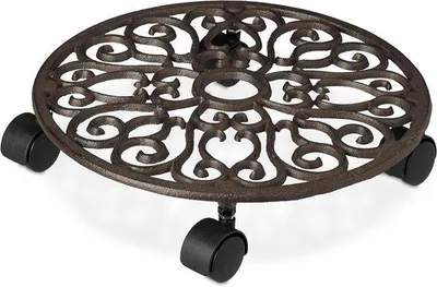 Image de Support à roulettes rond pour plantes en fonte HxØ : 7,5 x 33,5 cm Pots de fleurs d'intérieur et d'extérieur marron de Relaxdays