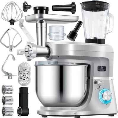 Produktbild von KESSER® 3 in 1 Universal Küchenmaschine K-KM 3000 mit Fleischwolf Knetmaschine Multifuntionale Rührmaschine 5,5L Schüssel mit 3 Rührwerkzeuge 1,5L Entsafter Wurst Set Pasta & Plätzchenformen