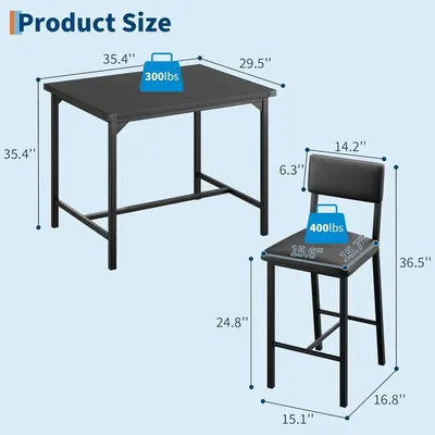 Produktbild von Essgruppe - 5-teiliges Bartisch Set mit Tisch - 4 gepolsterte Stühle - platzsparend - für Küche, Esszimmer, Bar - schwarz