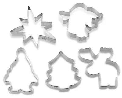 Produktbild von Dr. Oetker 5er Ausstecher-Set, Ausstechformen für Weihnachten, Ausstecher für Plätzchen, Kekse und Fondant, vielfältige Motive, Menge: 1 x 5er Set