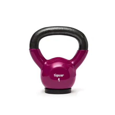 Produktbild von tiguar Kettlebell 4 kg (Lila)  Vinyl-Kettlebell mit gummierter Bodenplatte, ergonomischer Griff, ideal für Kraft- und Ausdauertraining, Koordination und Stabilisation