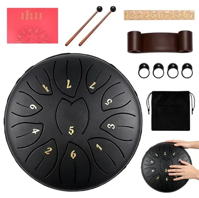 Image de Tambour à langue d'acier - 15 cm - 7 notes - en ré majeur - accordé manuellement - instrument de méditation - portable