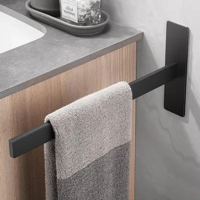 Productafbeelding van Zelfklevende Handdoekhouder zonder Boren, 38 cm, Geborsteld RVS, Muurbevestiging voor Badkamer en Keuken, Ruimtebesparend en Stijlvol Ontwerp