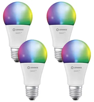 Produktbild von 4 x Ledvance LED Smart Birne A60 9,5W = 75W E27 matt 1055lm RGBW 2700K-6500K Dimmbar App Google Alexa WiFi