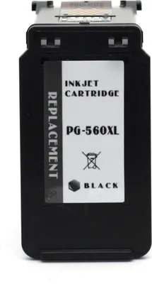 A black inkjet printer cartridge with a white label.