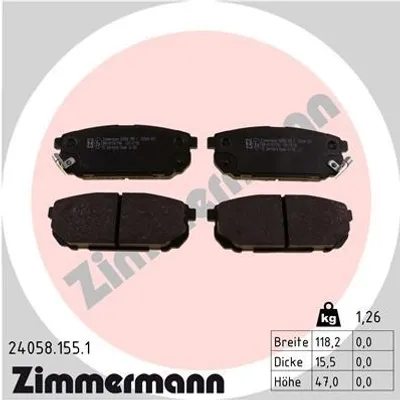 Produktbild von ZIMMERMANN Bremsbeläge Satz Hinten Bremsklötze für KIA SORENTO I (JC) 24058.155.1