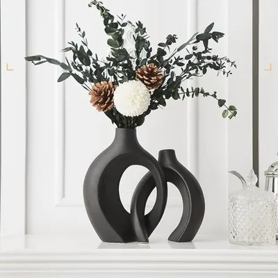 Produktbild von Blumenvasen – Set aus 2 – Keramik – Modern – Schwarz