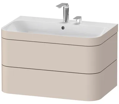 Produktbild von Waschtischunterbau HAPPY D.2 PLUS 775x490mm m UB 2 HL taupe supermatt zwei Hahnlöcher taupe supermatt