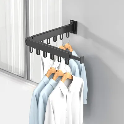 Immagine prodotto di Asciugatrice da parete pieghevole, a 2 livelli, con ganci, colore nero, per il bagno