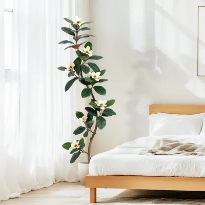Obrázok produktu pre GarveeHome – Umelý magnóliový strom, výška 180 cm, umelá rastlina v bielom kvetináči